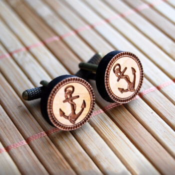 Оригинальные деревянные запонки Якорь