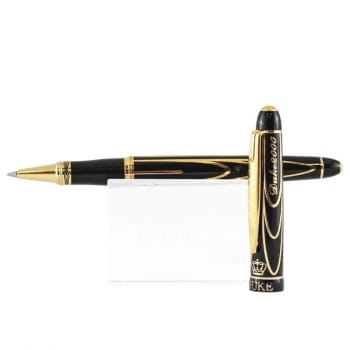 Ручка-роллер черного цвета позолоченным узором